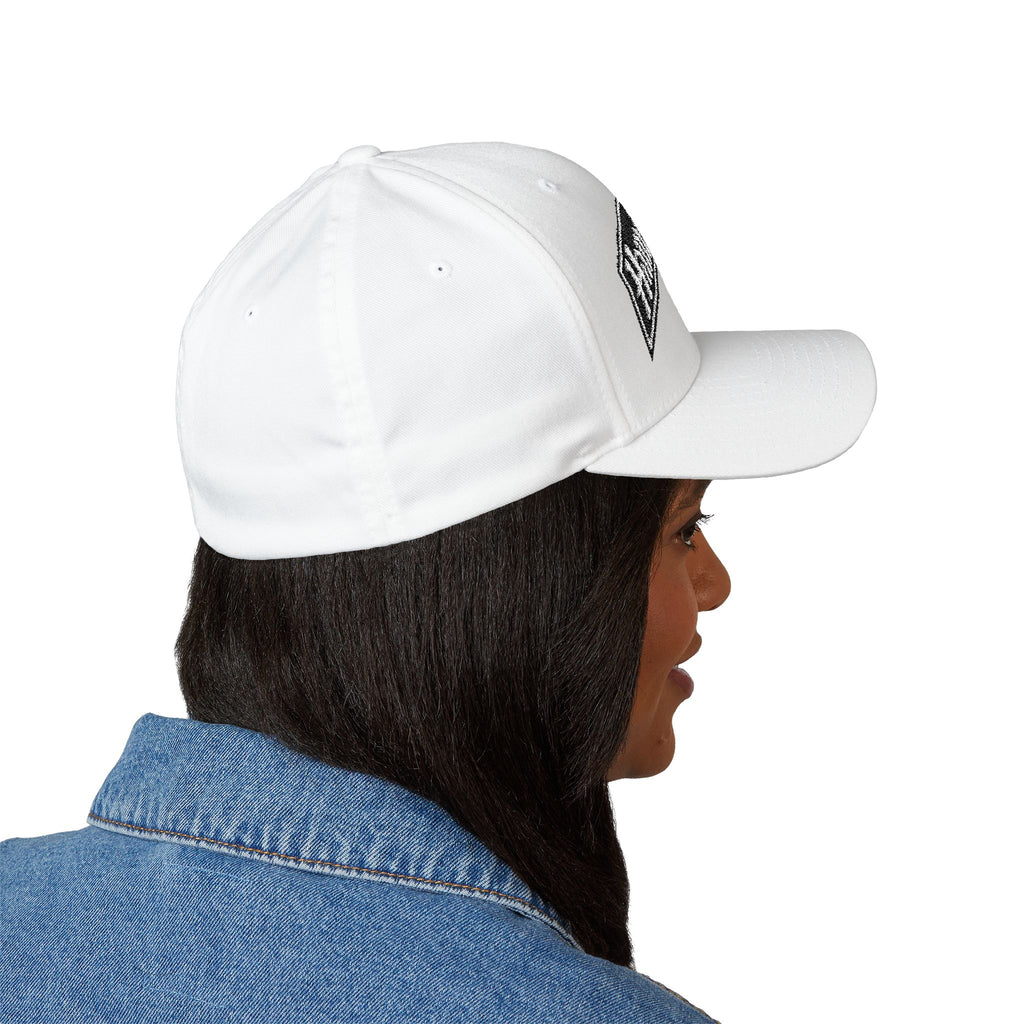 Hamilton Apparel Embroidered Curved Patch Cap — White Structured Closed-Back Hat