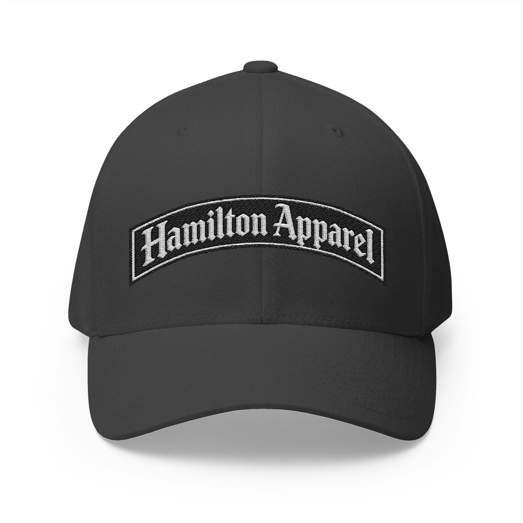 Hamilton Apparel Embroidered Curved Patch Cap — White Structured Closed-Back Hat