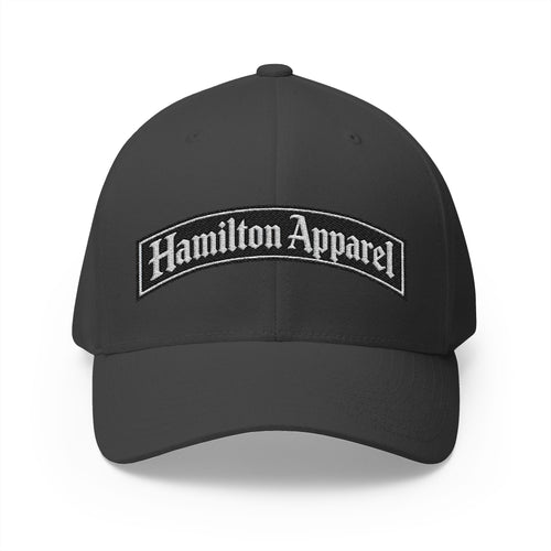 Hamilton Apparel Embroidered Curved Patch Cap — White Structured Closed-Back Hat