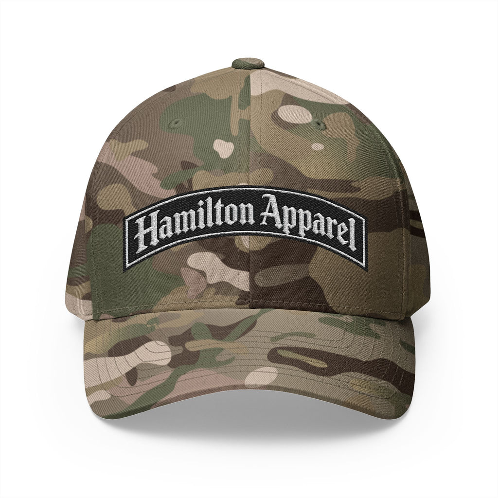 Hamilton Apparel Embroidered Curved Patch Cap — White Structured Closed-Back Hat
