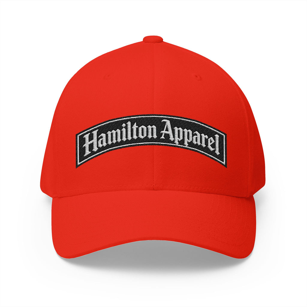 Hamilton Apparel Embroidered Curved Patch Cap — White Structured Closed-Back Hat