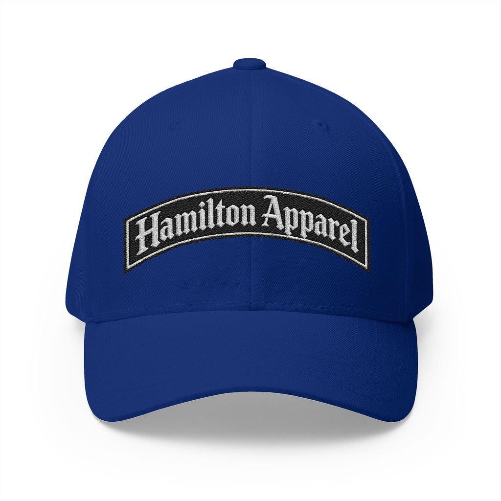 Hamilton Apparel Embroidered Curved Patch Cap — White Structured Closed-Back Hat
